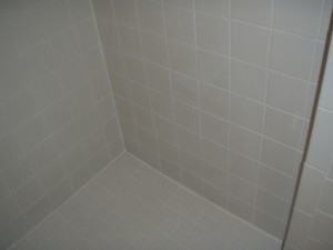 Photo of white tile shower after grout cleaning sealing 19april2012